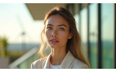 Portrait souriant d'une consultante experte en énergie renouvelable, dans un environnement professionnel et moderne.