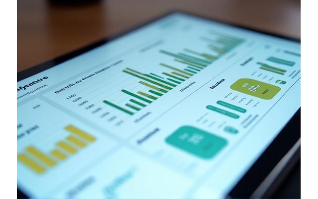 Capture d'écran d'un tableau de bord de suivi des émissions de carbone avec des graphiques clairs, des indicateurs clés de performance (KPIs) et des alertes visibles