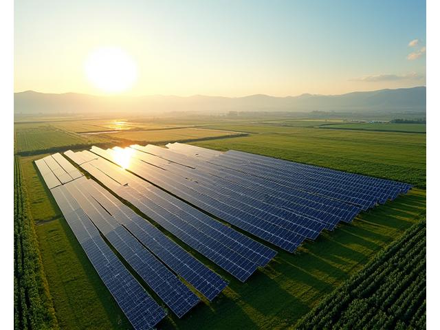 Vue aérienne d'une ferme solaire photovoltaïque