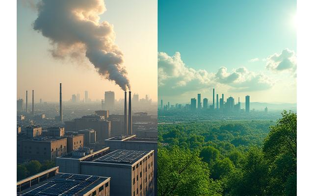 Avant/Après de l'usine Aube Industries, montrant la réduction de la pollution grâce aux solutions d'Callhopp.